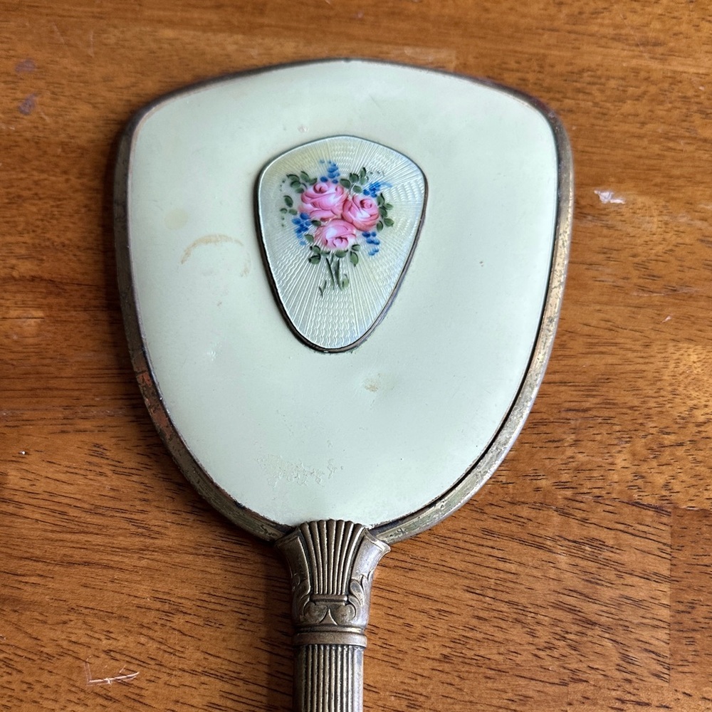 Vintage Hand Mirror with Floral Design